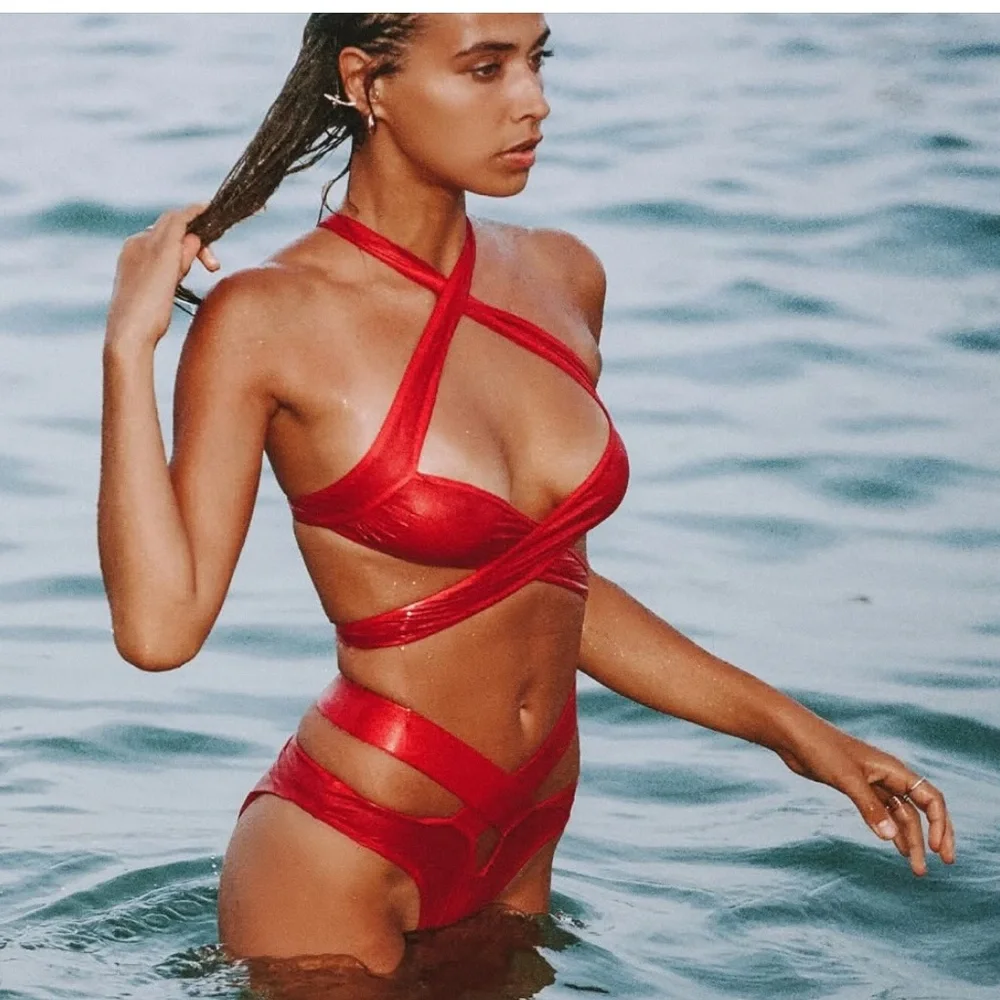 Monica Hansen Beachwear - Red Two Piece Women's Swimsuit - Picture 11 of 16